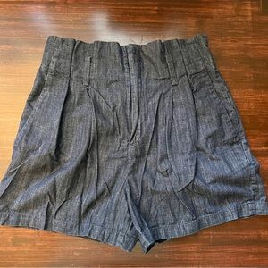 Dark Denim High Waisted Paperbag Waist Shorts